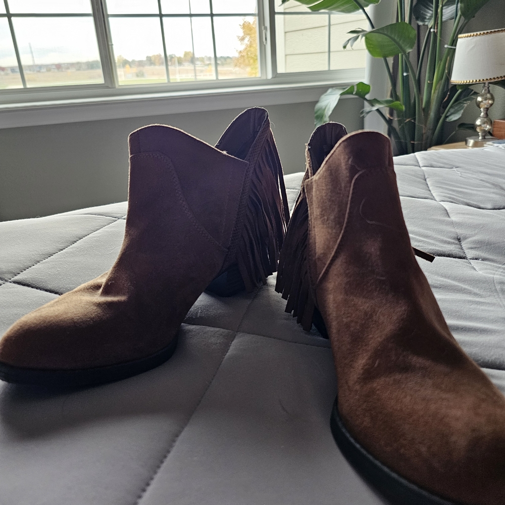 Faded Glory Brown Ankle Boots with Fringe